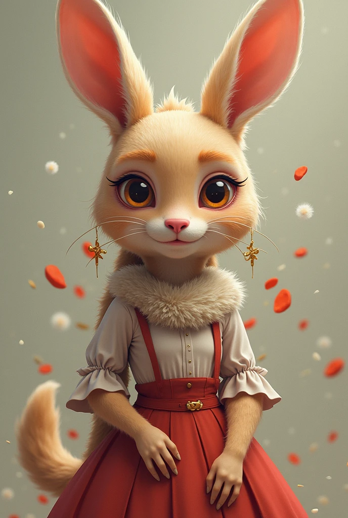 An anthropomorphic animal girl with big tits and several dildos