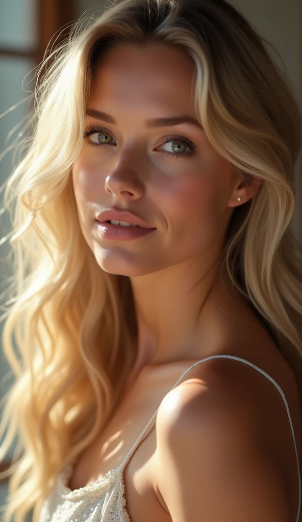 blonder woman, sensuous, pretty, Day Light, new, detalhes faciais, hyperrealistic