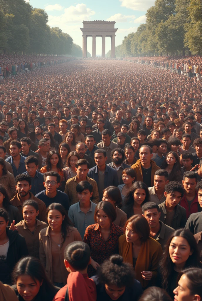 Make a picture of a large notion of people many people