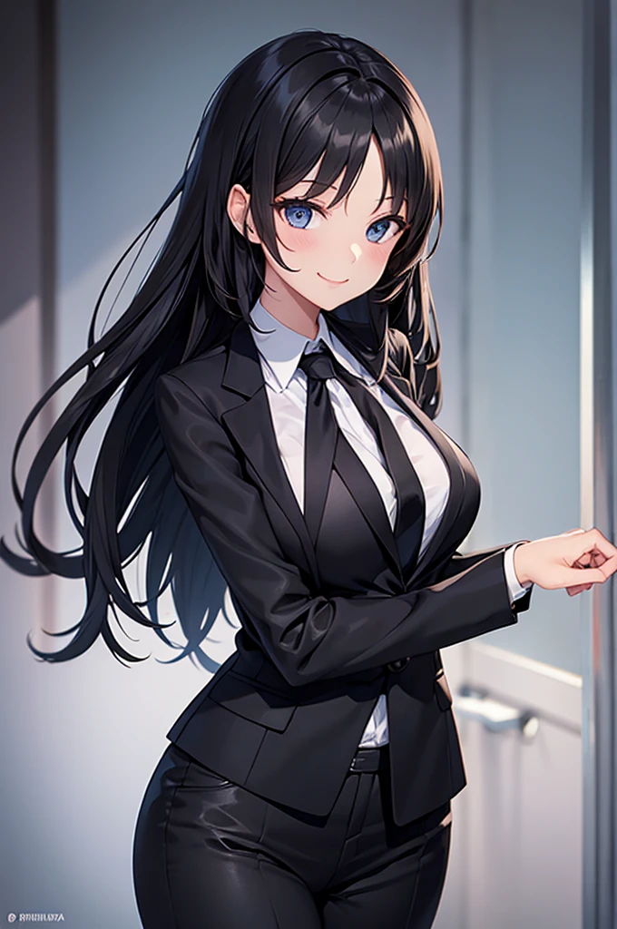 Sexy woman in a black suit smile tie