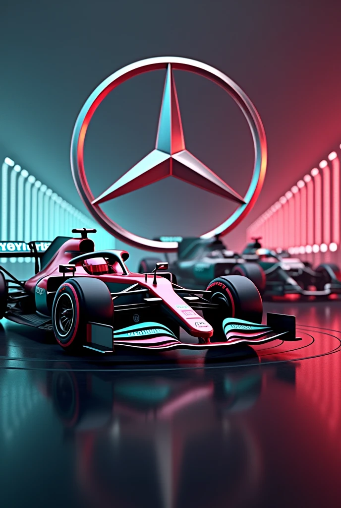Mercedes Formula 1 logo with track logos and color combination with the vehicles