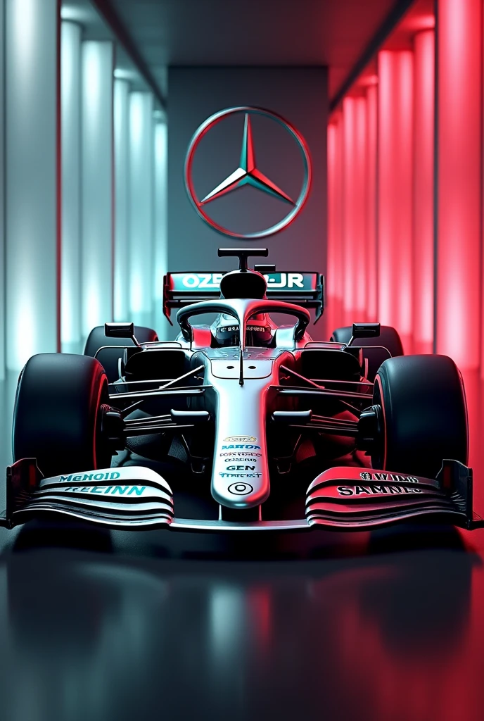 Mercedes Formula 1 logo with track logos and color combination with the vehicles