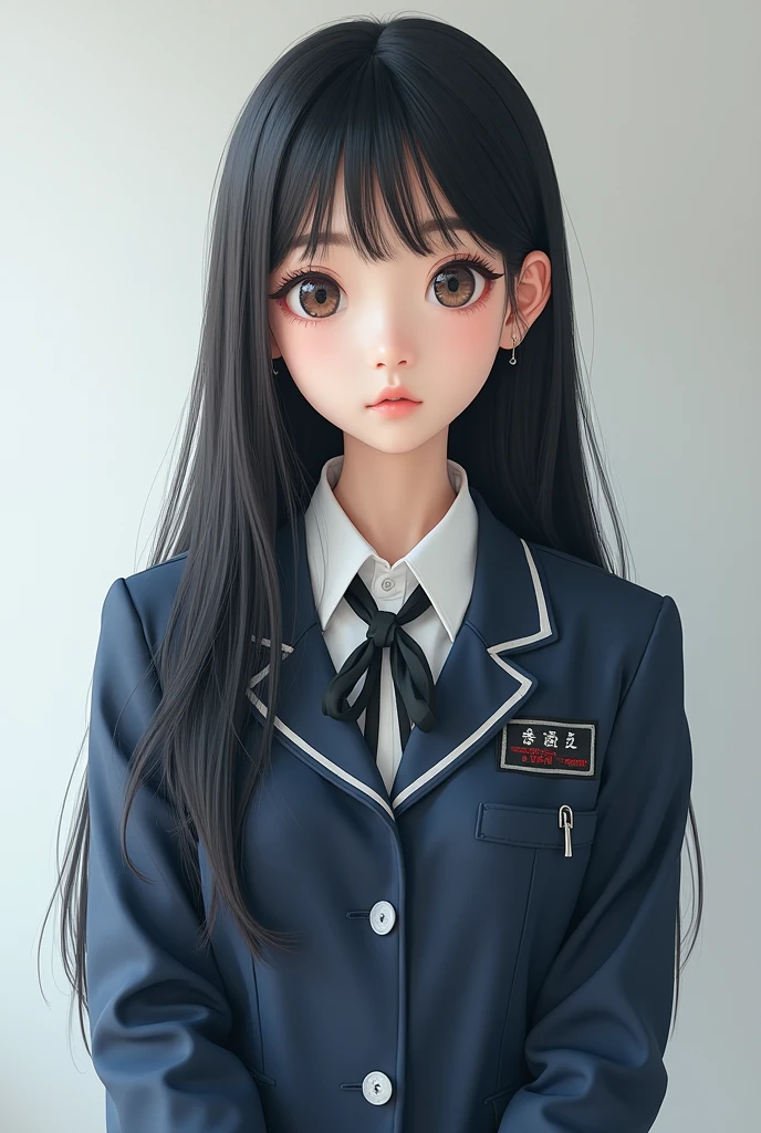 RAW Photos、high school girl、Showing the whole body、School uniforms、Long straight black hair、Center parted bangs、Beauty、Big eyes、double eyelid、Highlight tear bags、High nose、Mine system