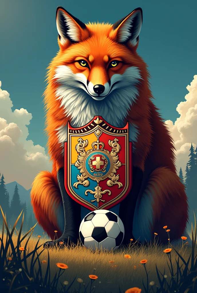 Campinese Clube shield with soccer ball and giant fox in the background