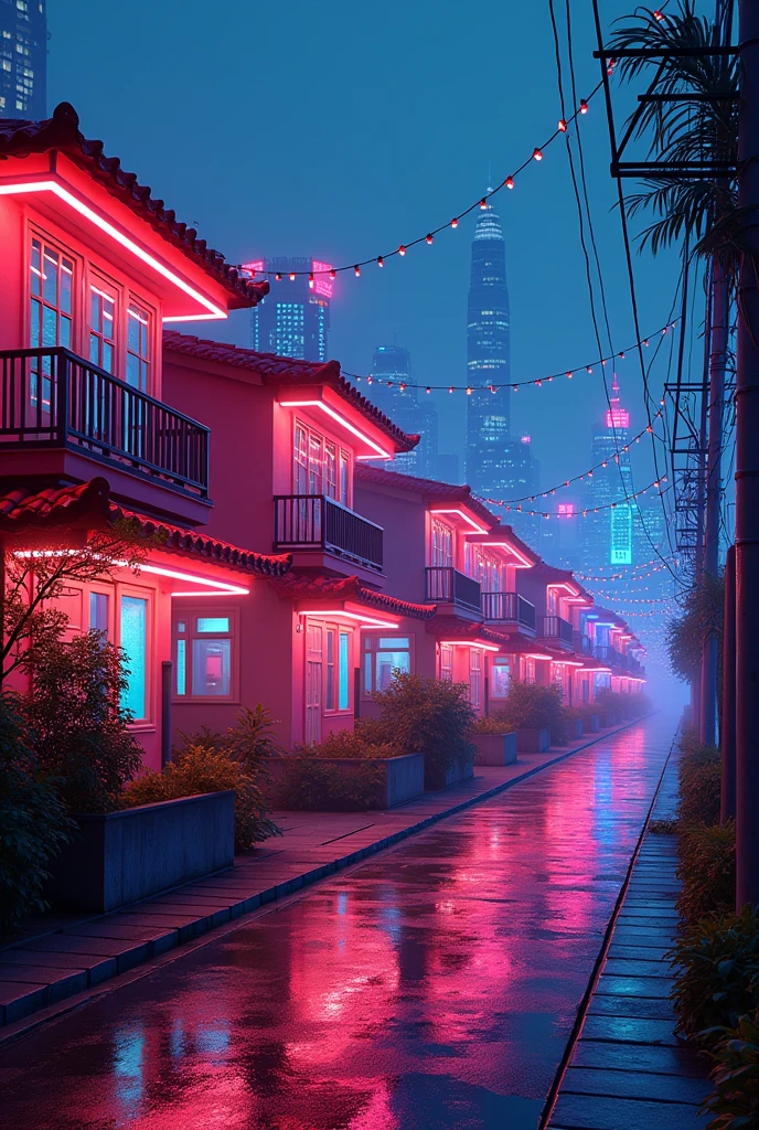 Terraced houses in neon tones
