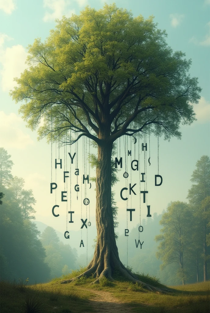 A tree from which the letters of the word fall "physical"