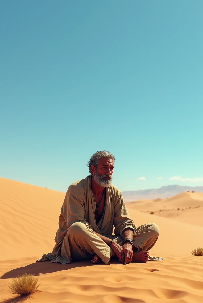 a man sitting alone in the desert