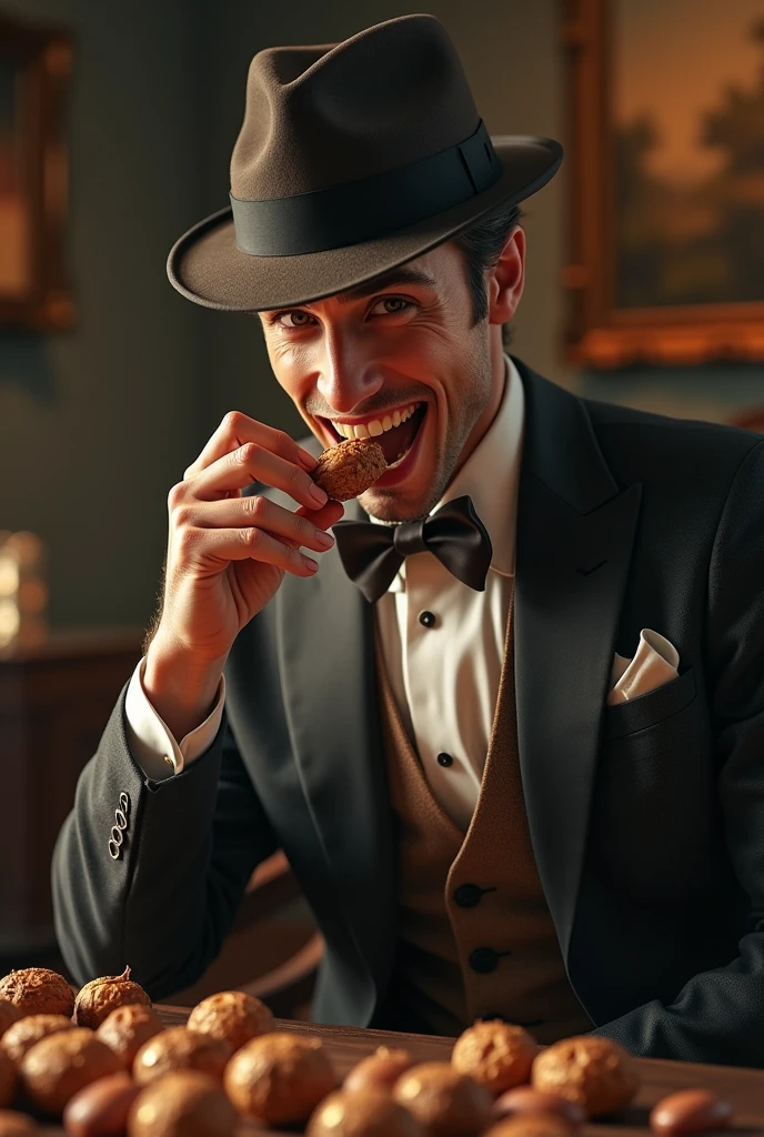 naughty man,fine clothes and hat, nuts