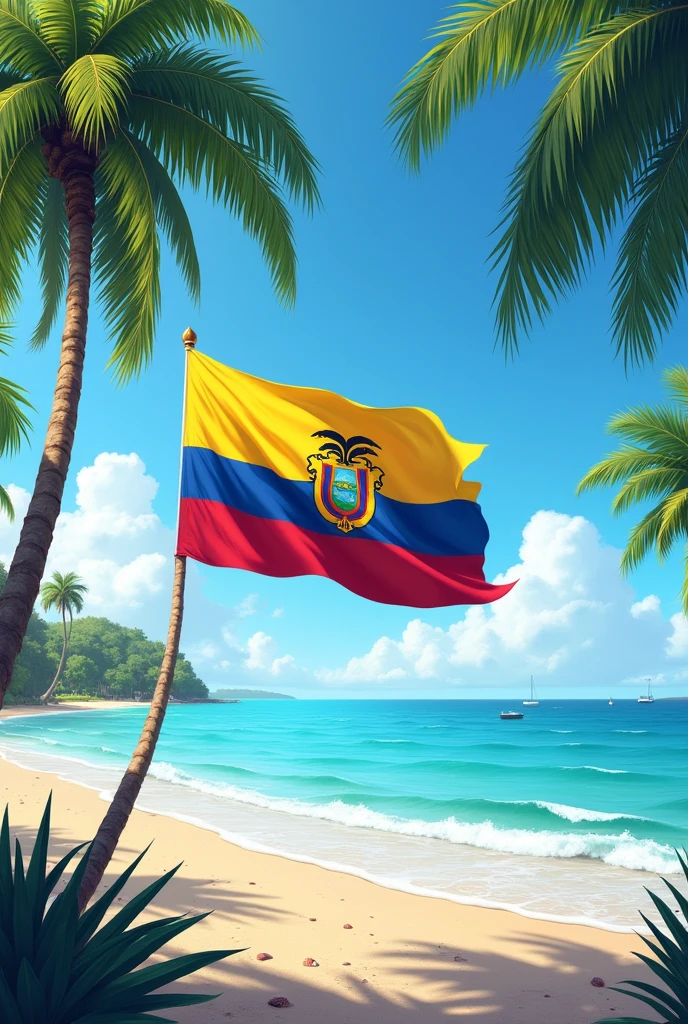 Make me a picture referring to beaches Villamil Ecuador Guayaquil referring to August 10th simple with the flag of General Villamil 
