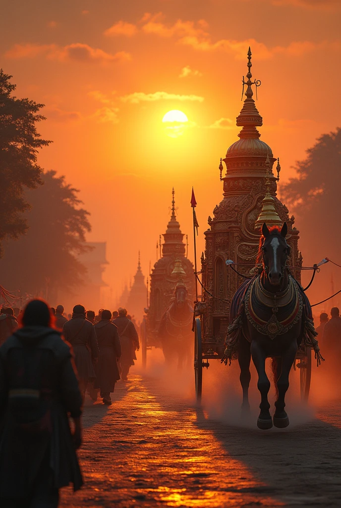 Background sun and front 7 ashwamedha  ratha and adventure 