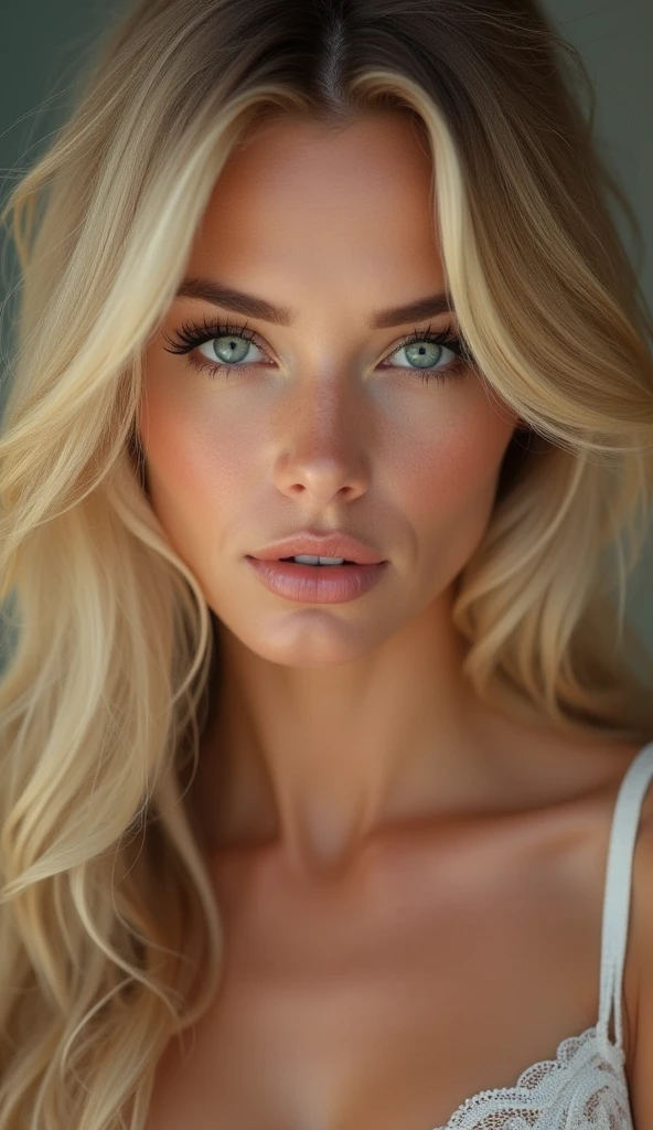 a beautiful sensual blonde woman, detailed facial features, beautiful detailed eyes, beautiful detailed lips, extremely detailed face, long eyelashes, semi-nude, daylight lighting, full body, hyperrealistic, 8k, best quality, masterpiece, photorealistic, physically-based rendering, vivid colors, studio lighting