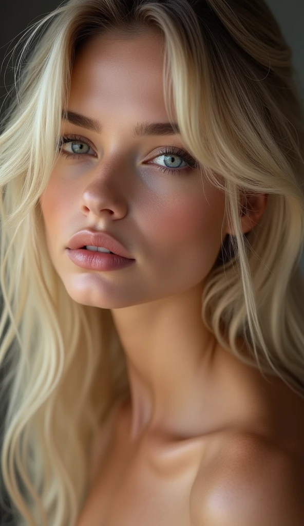 a beautiful sensual blonde woman, detailed facial features, beautiful detailed eyes, beautiful detailed lips, extremely detailed face, long eyelashes, semi-nude, daylight lighting, full body, hyperrealistic, 8k, best quality, masterpiece, photorealistic, physically-based rendering, vivid colors, studio lighting