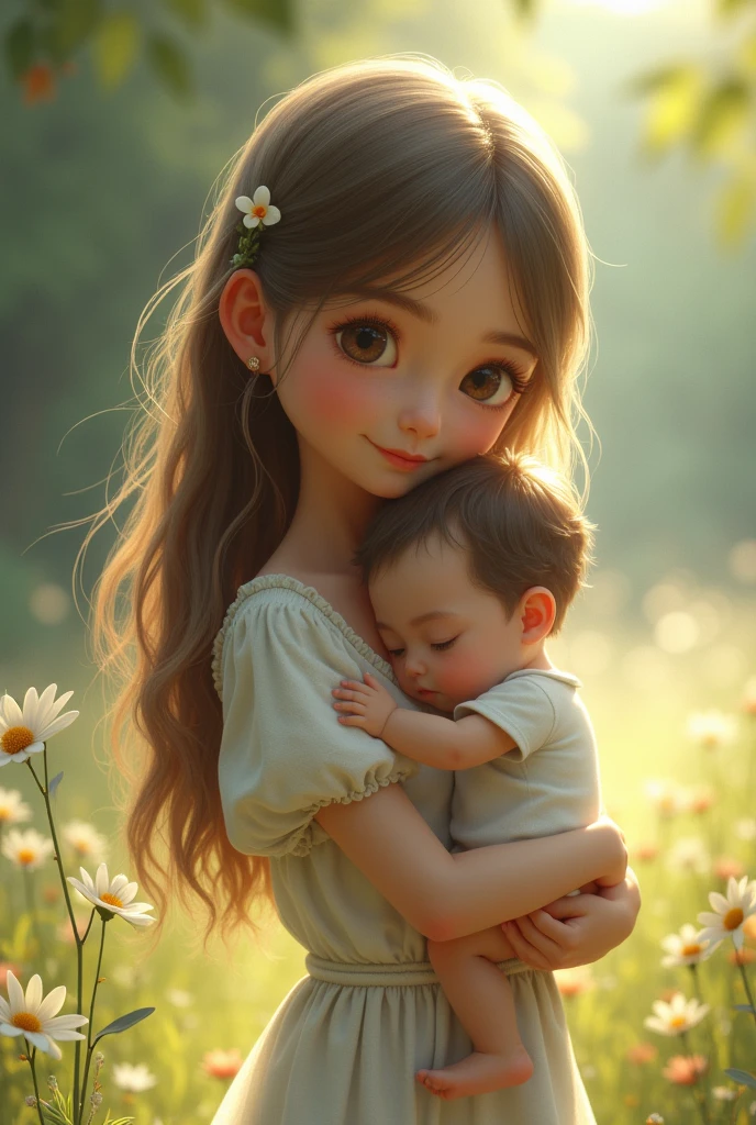Girl carry boy