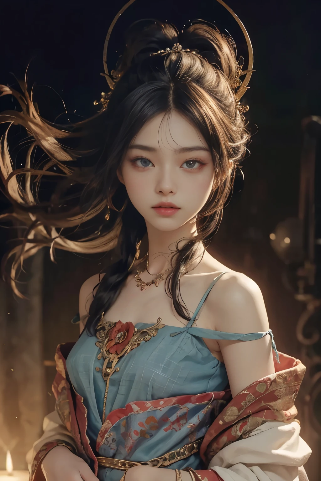 best quarity,masterpiece,super high res,(lifelike:1.4),Raw photo,1 Girl,black Hair,deep blueeyes,Detailed eyes and face,silk suit,Dynamic Lighting,OFFICIAL ART,Unity 32k wallpaper,hyper detailed,Beauty and aesthetics,ish high quality,masterpiece,the best quality t,(zentangle,a Mandala,Tangles,Entanglement:0.6),elegance,Streamers fly,masterpiece,best quarity,still from a movie,Floating in the sky,mingliang,joyful,Warm and soft lighting,Sundown,majestic,(masterpiece),Shoulders exposed skin,Small breasts,Small breasts,Flat Bust,sidebrilliance,Beautiful nipples,(Delicate and beautiful eyes:1.2 ),Light background,Background of everyday life,A beautiful girl,(Flat Chest),(Beautiful nipples),