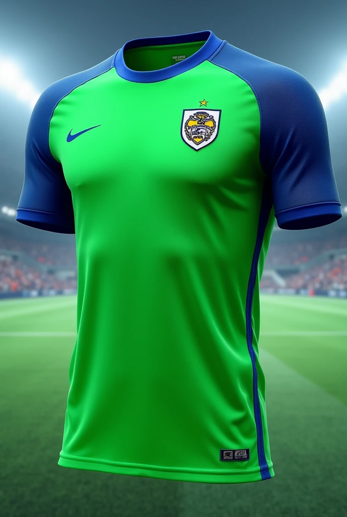 Create me a green soccer jersey with blue details