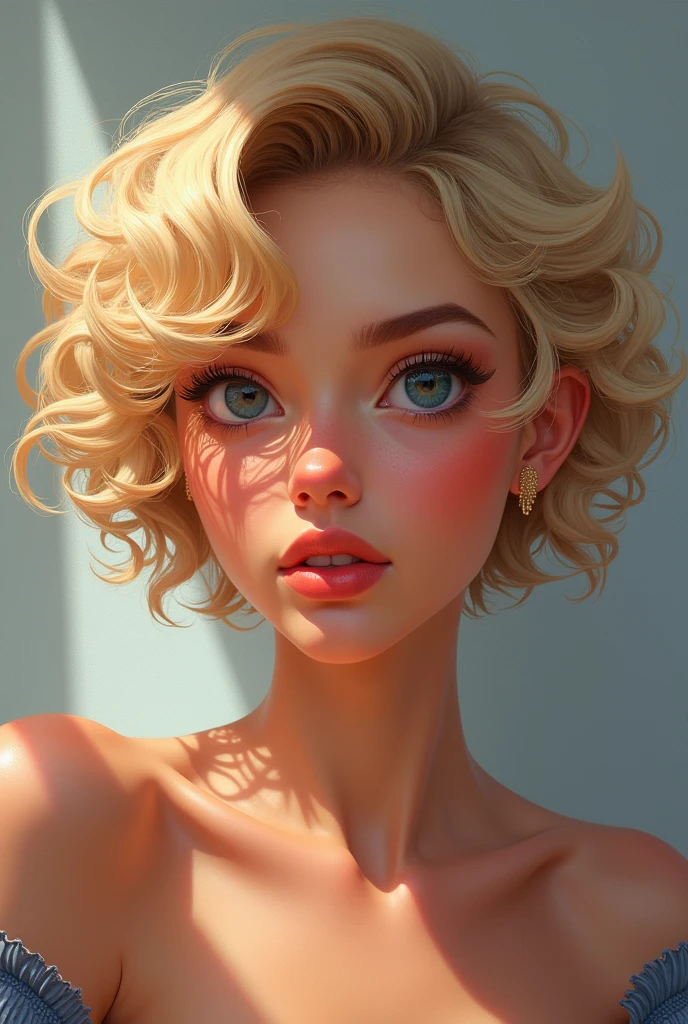 Woman with short blonde curly hair