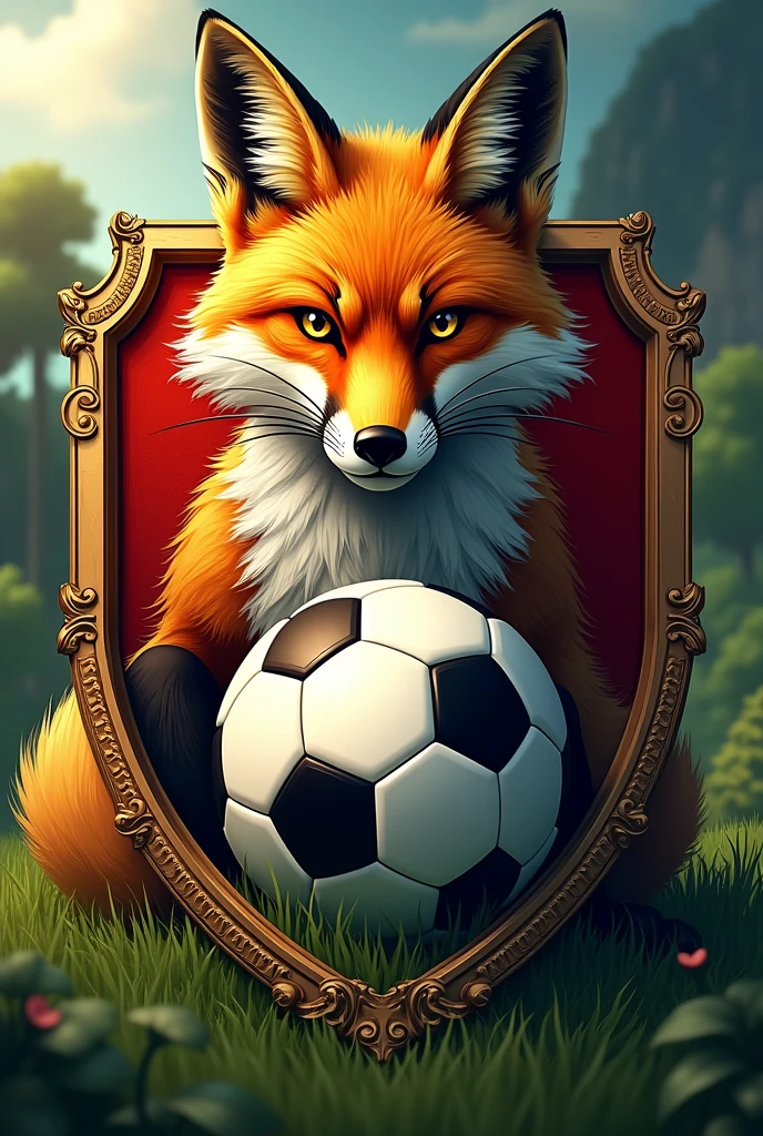 Shield of the IME Paraibano Campinense Football Club with a soccer ball and a giant fox in the background