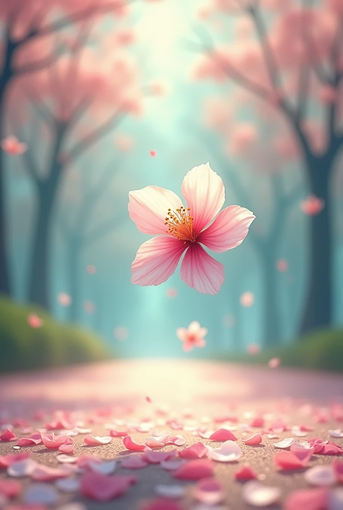 A sakura flower falling to the ground in the wind
