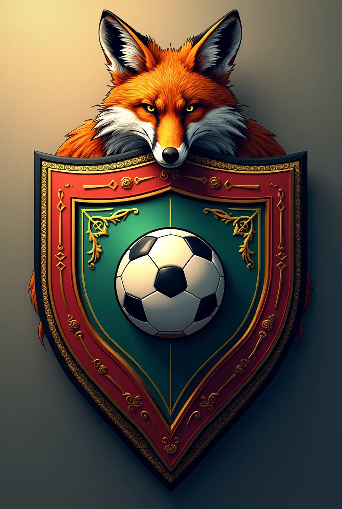 Shield of the Paraíba football team called Campinense Clube with a football and a giant fox in the background