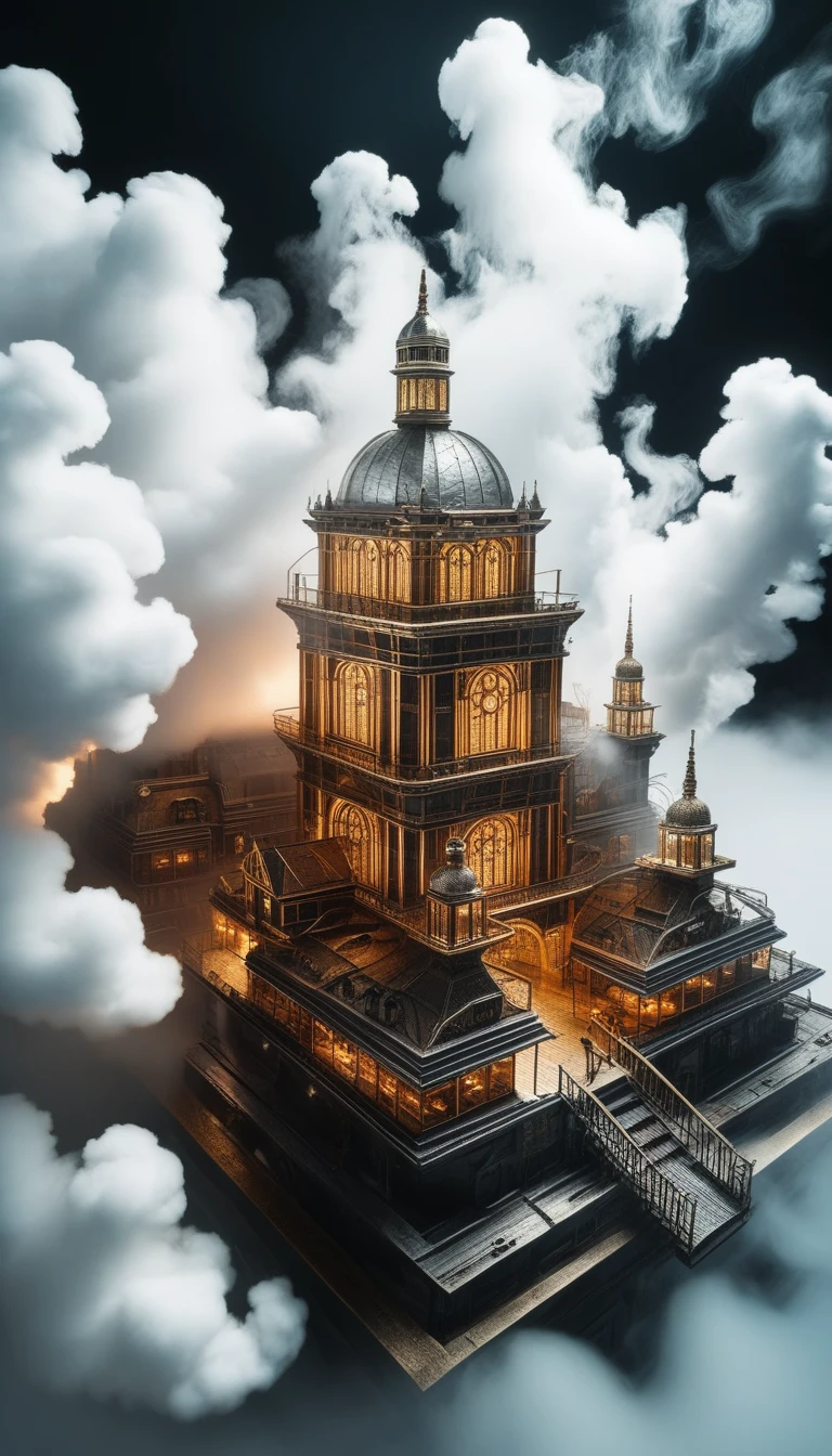 Amidst billowing clouds of steam, a cityscape of intricately crafted clockwork and advanced AI beckons, a testament to human ingenuity.