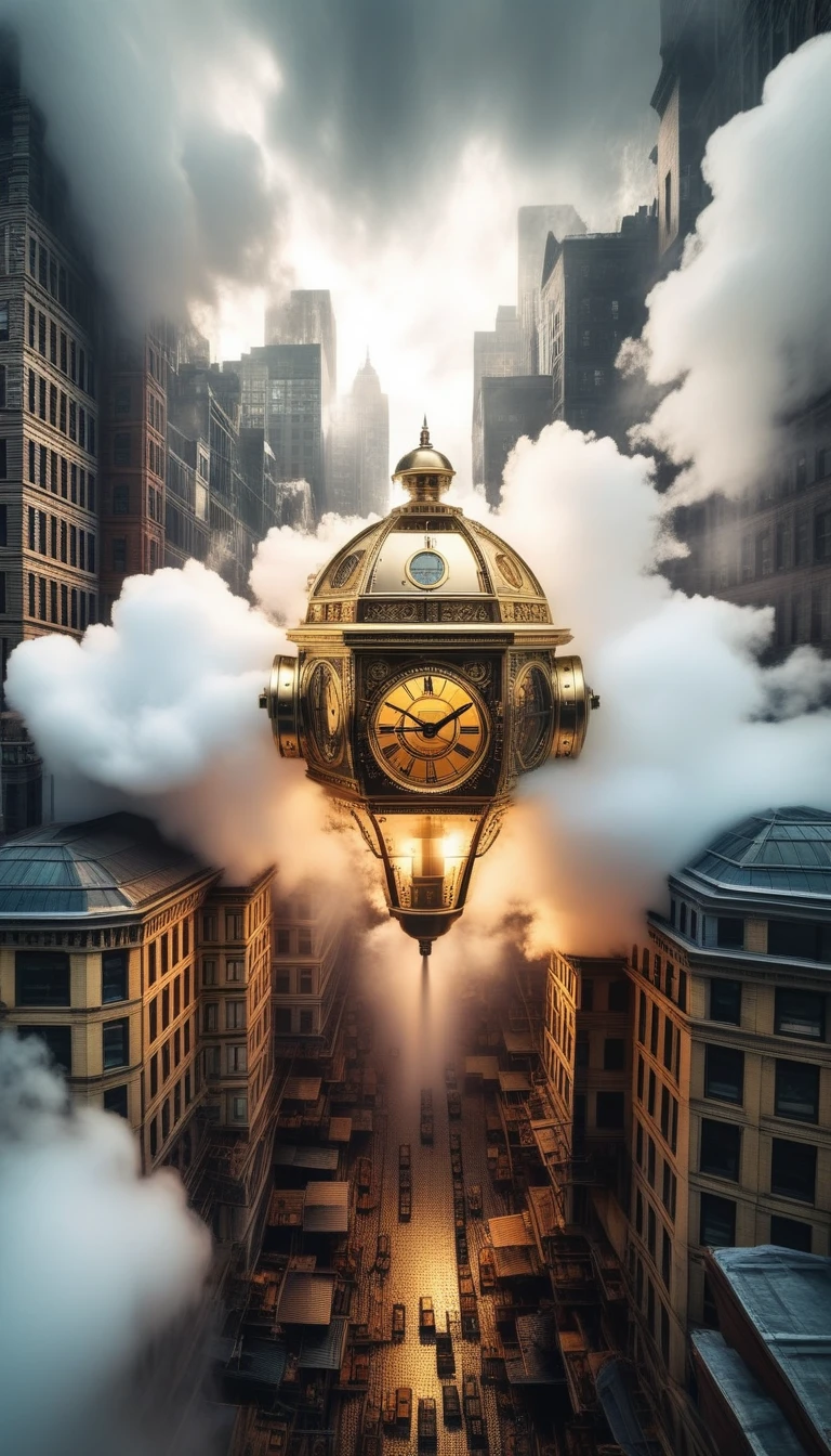 Amidst billowing clouds of steam, a cityscape of intricately crafted clockwork and advanced AI beckons, a testament to human ingenuity.
