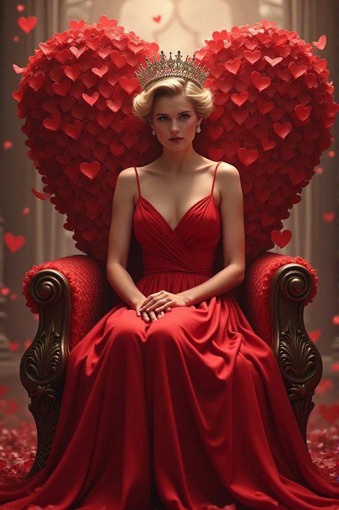 DIANA SPENCER QUEEN CROWNED QUEEN OF HEARTS LADY DIANA WITH A THRONE OF HEARTS