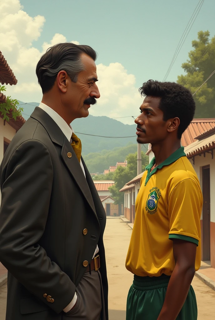 Santos Dumond and Pelé looking at each other in the past