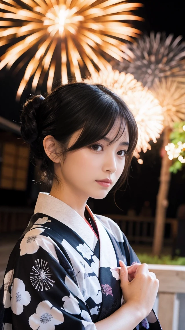 yukata Fireworks Mature Woman Black hair chignon