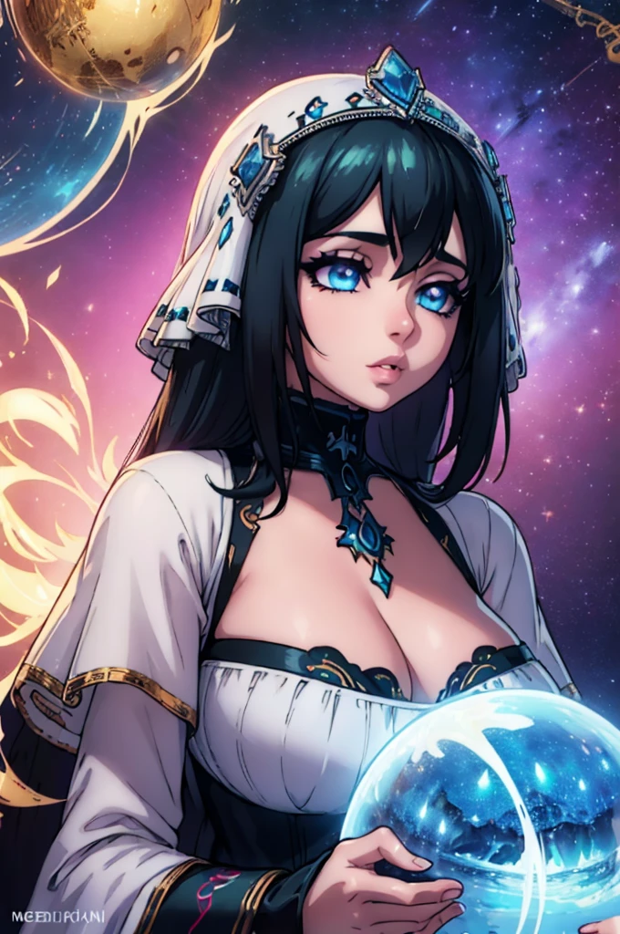 Ikaros, beautiful detailed eyes, beautiful detailed lips, extremely detailed eyes and face, long eyelashes, intricate ornate headdress, floating in space, stunning cosmic background, glowing celestial orbs, ethereal atmosphere, detailed 3D render, digital art, highly detailed, masterpiece, ultra-detailed, photorealistic, dynamic lighting, vibrant colors