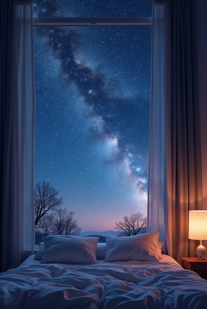Design me a dreamy bedroom with a sky of thousands of stars