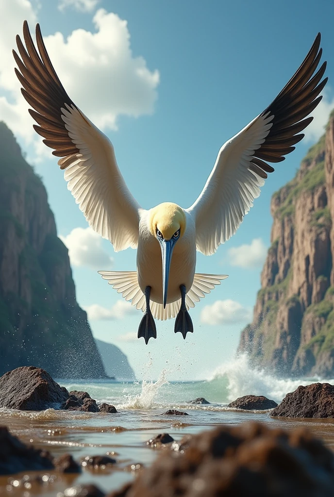 A gannet hitting the ground