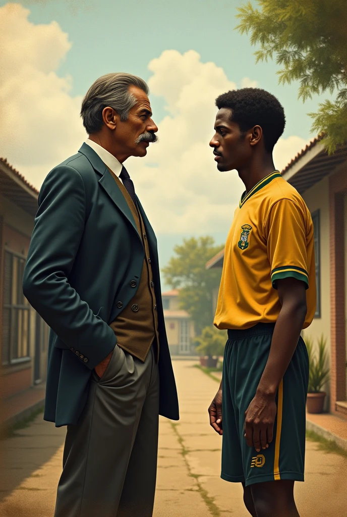Santos Dumond and Pelé looking at each other in the past