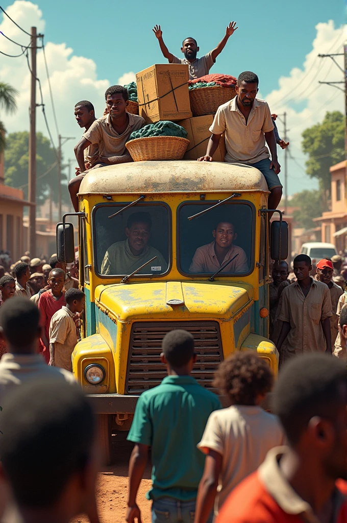 Minibus in Africa loading people and boxes