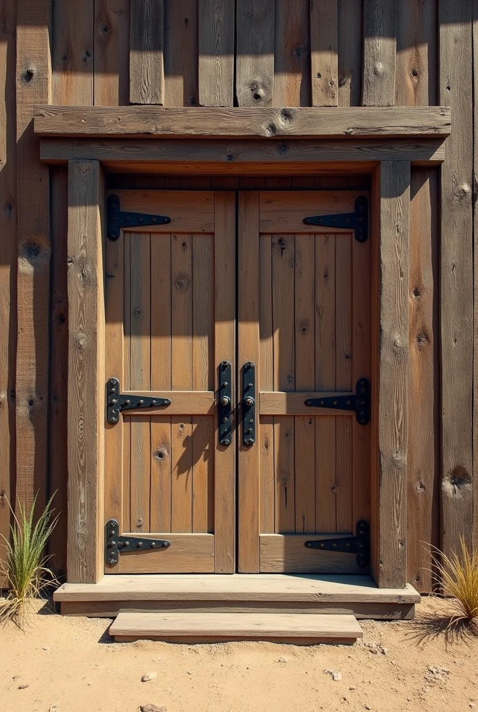 Create a double door design that can be made by hand and with recyclable materials with an old west theme 