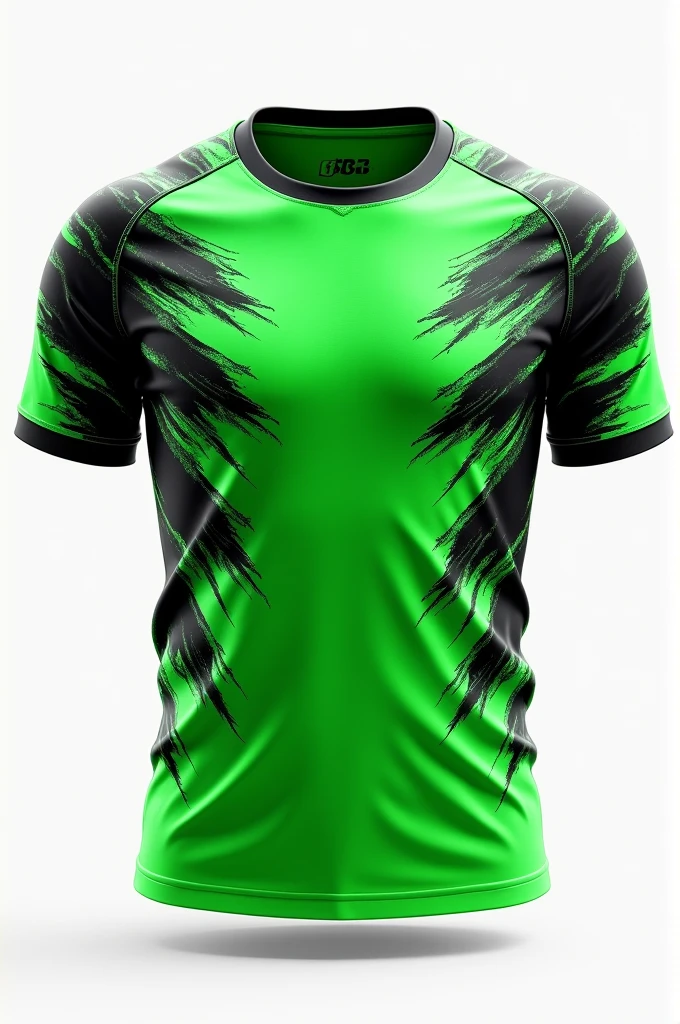 Create me a green football shirt With black splash details black