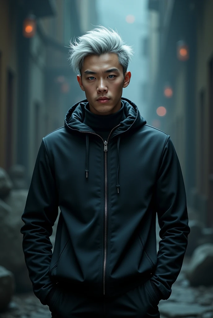 1 Super handsome Japan man,((Surreal details)), Men in black coats with hoods,Bunching up black hair,portlate, globalillumination, Shadow, octan render, 8K, ultrasharp,metal,convolution