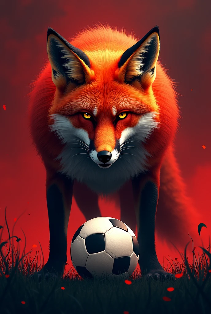 Campinense Clube with soccer ball and giant beautiful and strong ferocious fox in the red-black background. Northeast Champion 