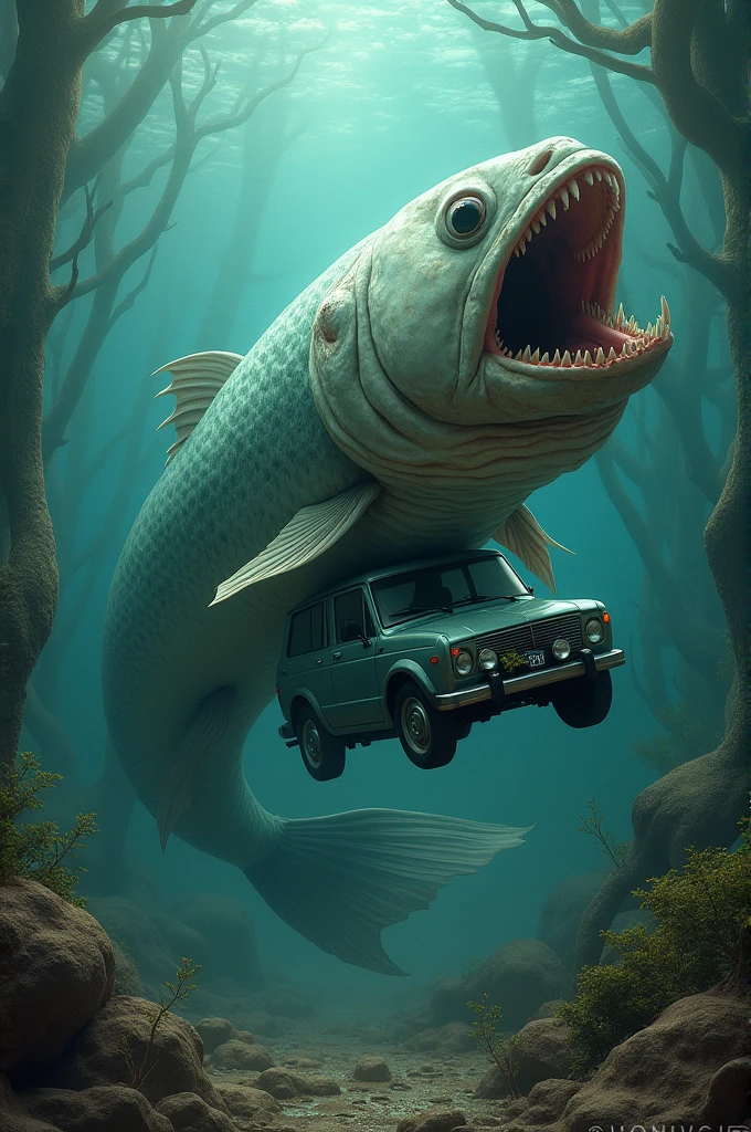 A fish digesting a car