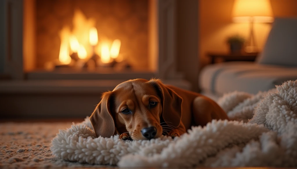 Miniature dachshund in the house,Warm nights