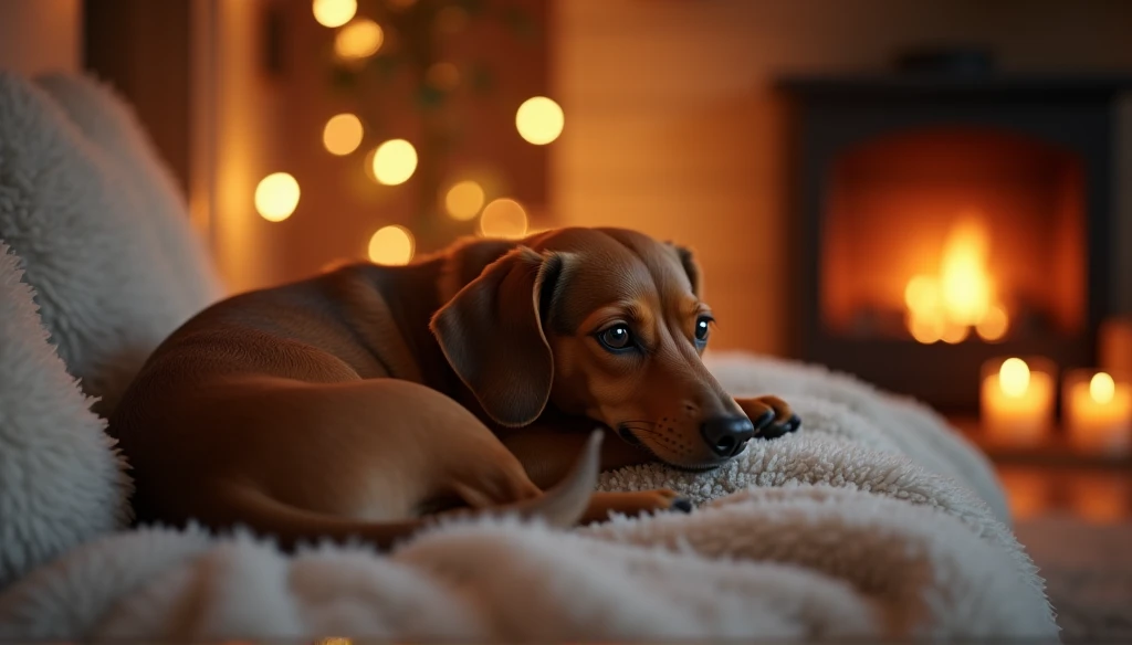 Miniature dachshund in the house，Warm nights