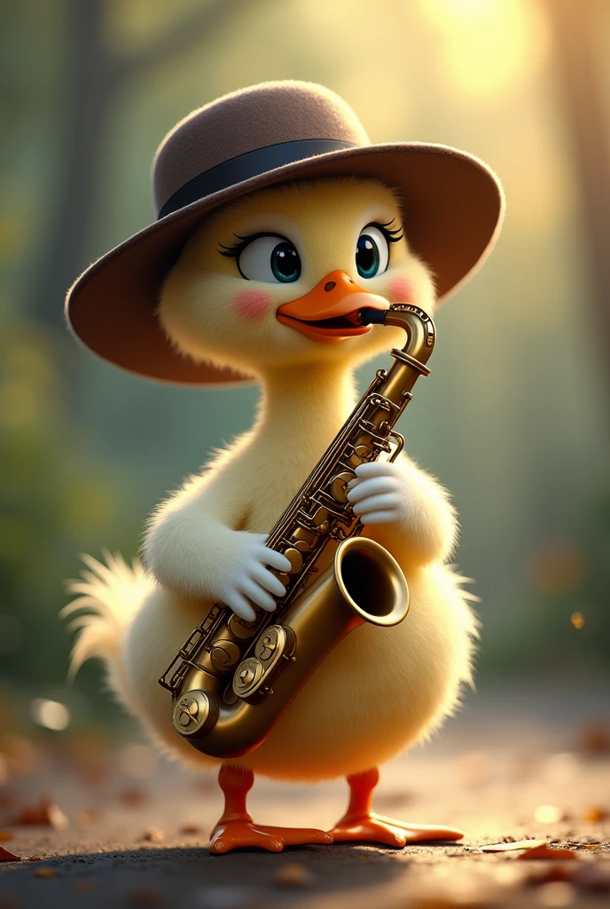 Duck with hat playing saxophone