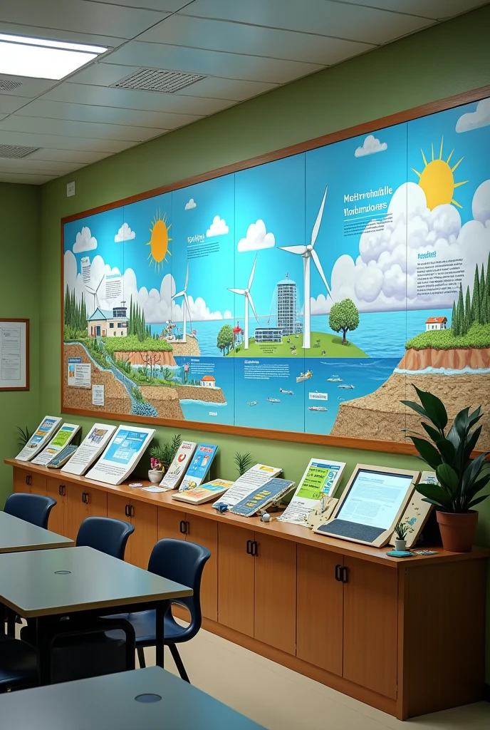 Create a decorated space for a school project on the topic of Renewable Energy 