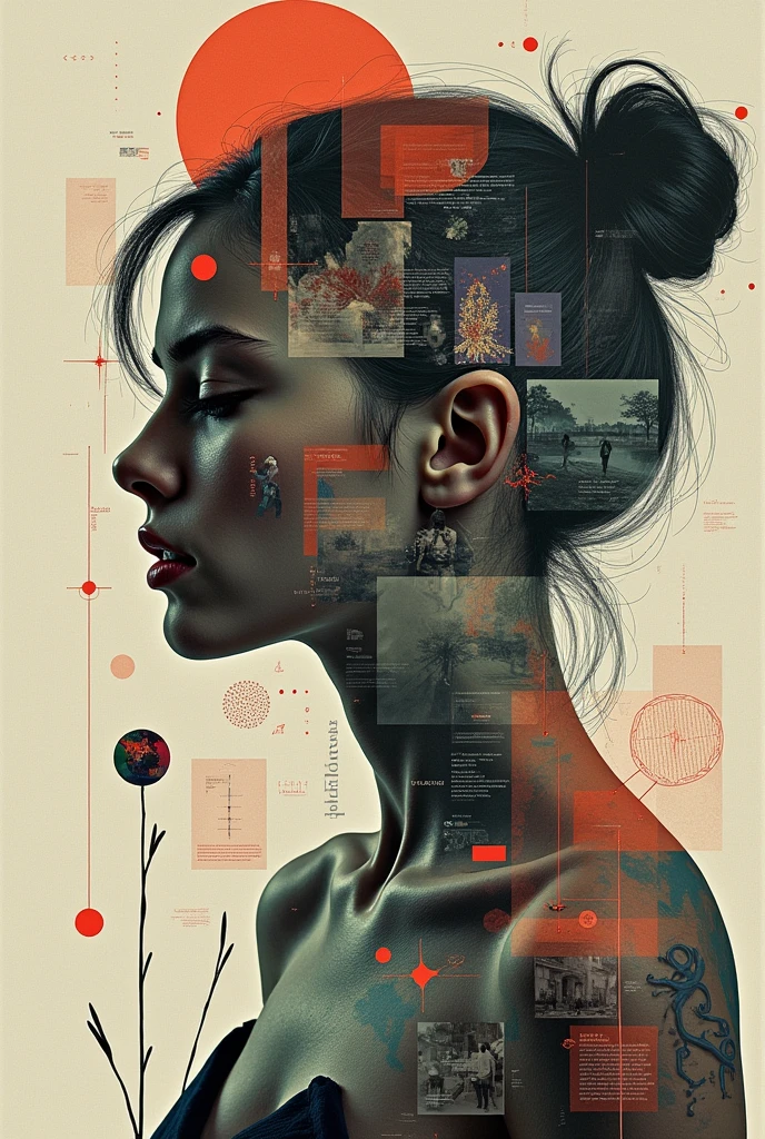 Collage about eating disorders, which has superimposed images, in which the factors that influence appear