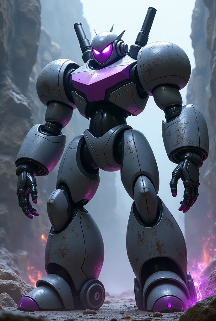 General merged with vile mark3, grey and violet, reploid, con Details celestes y amarillos, cannon on the shoulder, bomb fett helmet,, violet eye, robot eggman, robot de megaman x, thin arms, armor redondeada, energy, Details_speed,aerodynamic, evil robot, scratched_armor, malignant aura, you think instead of hands, dramatic metallic boots, cliff, looking at the viewer, expressionless robotic face, detailed eyes, Badass, Best Quality,High resolution,ultra detailed,realist:1.37,professional,dynamic,sequence of images of something or something