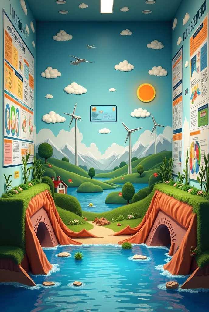 Create a decorated space for a school project on the topic of Renewable Energy
