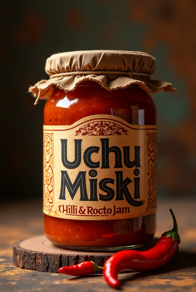 logo with the name uchu miski on a chili and rocoto jam with an Inca theme