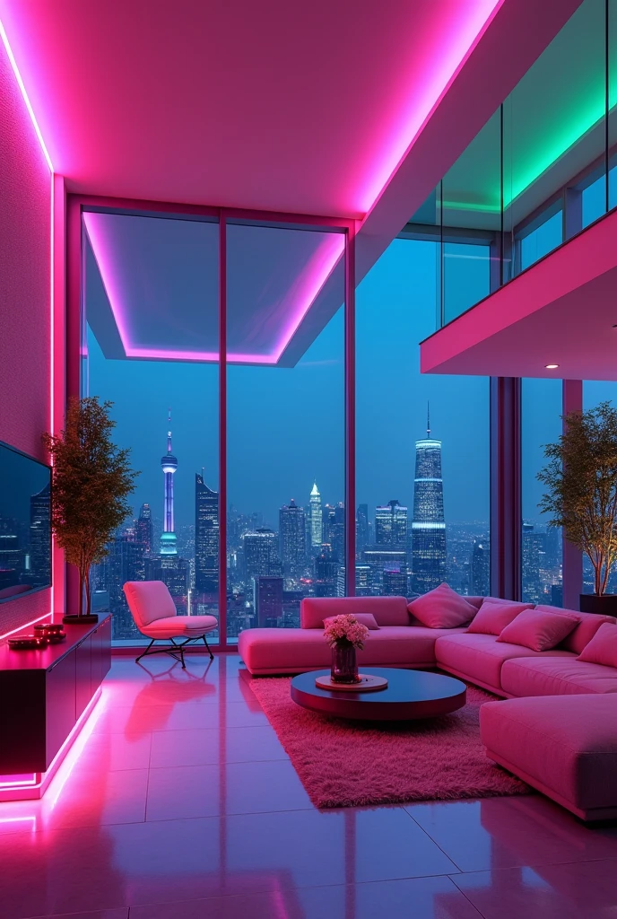Flats apartments inside in neon tones