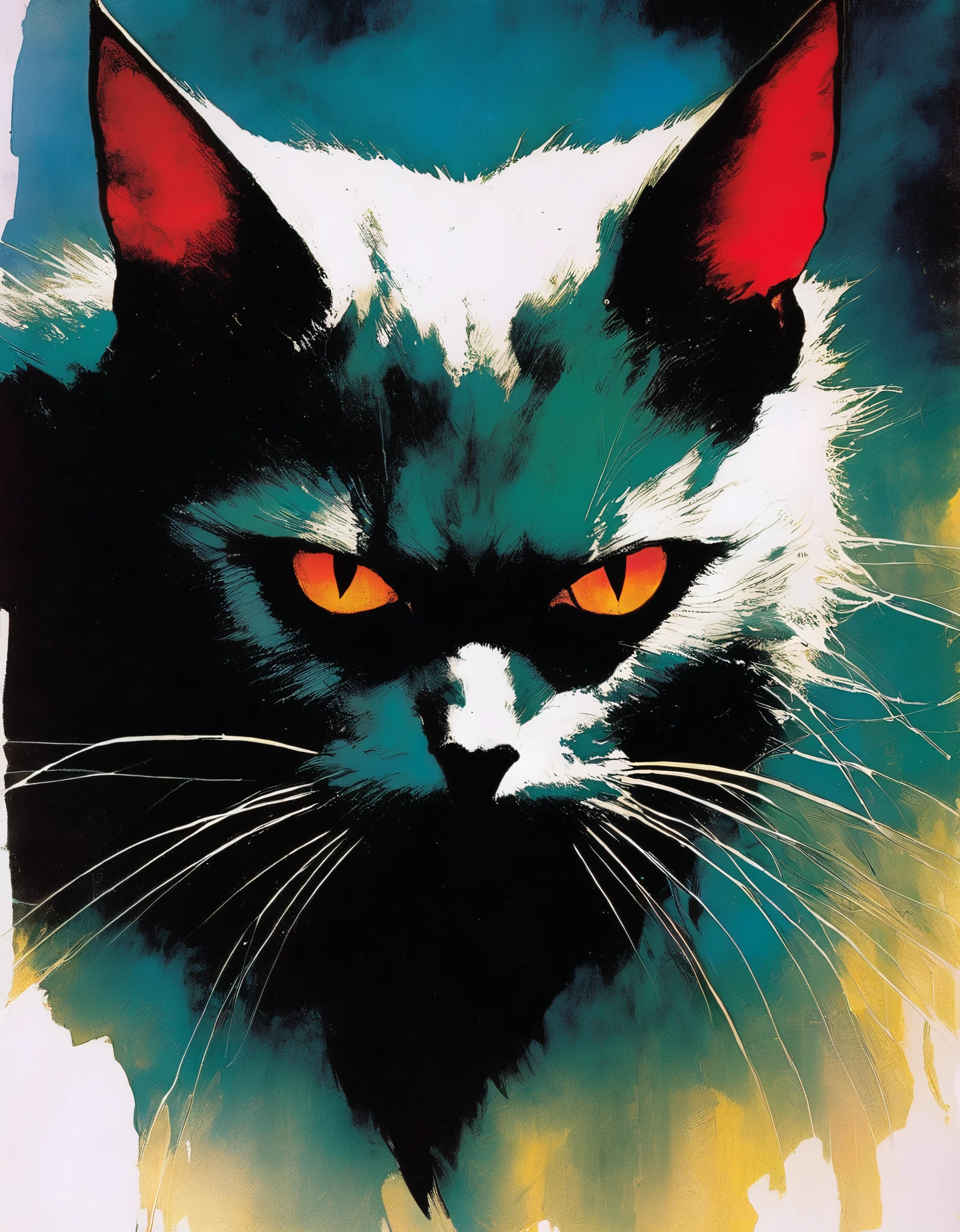 Satan Cat (Bill Sienkiewicz's artistic inspiration). painting,(thick texture oil paint:1.8)