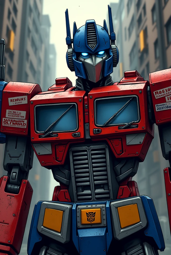 Optimus prime half body shoot.. stripe sticker logo "penat bercinta" kaki janda" "rindu itu berat""kenderaan berat ikut kiri". rescue sticker"on body.