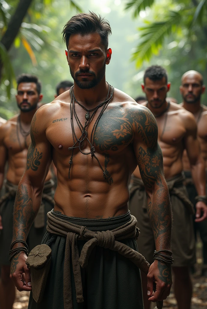 Ancient Thai soldiers take off their shirts